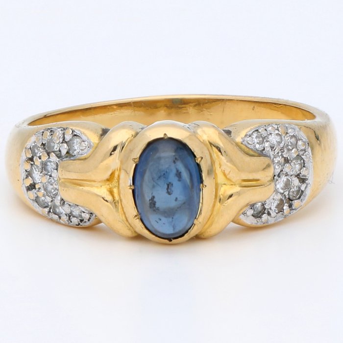 Ingen mindstepris - Ring - 18 kraat Gulguld, Hvidguld Diamant (Natur)  - Safir