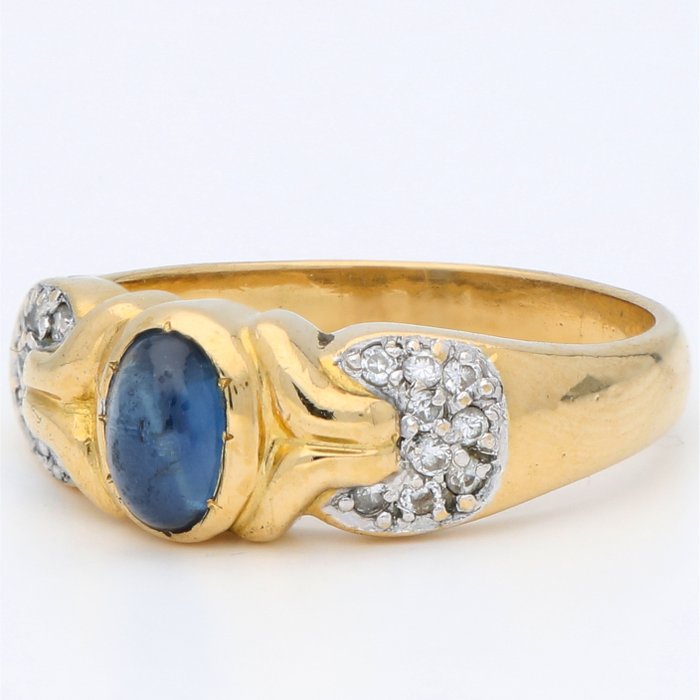 Ingen mindstepris - Ring - 18 kraat Gulguld, Hvidguld Diamant (Natur)  - Safir