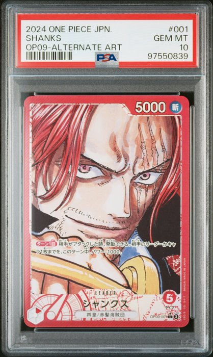 Bandai Graded card - One Piece - PSA 10 Shanks OP09-001 Leader Alt Art One Piece Card Japanese 4 Emperors - OP09 4 Emperors - PSA 10