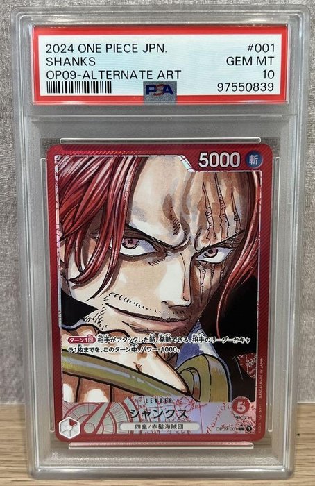 Bandai Graded card - One Piece - PSA 10 Shanks OP09-001 Leader Alt Art One Piece Card Japanese 4 Emperors - OP09 4 Emperors - PSA 10