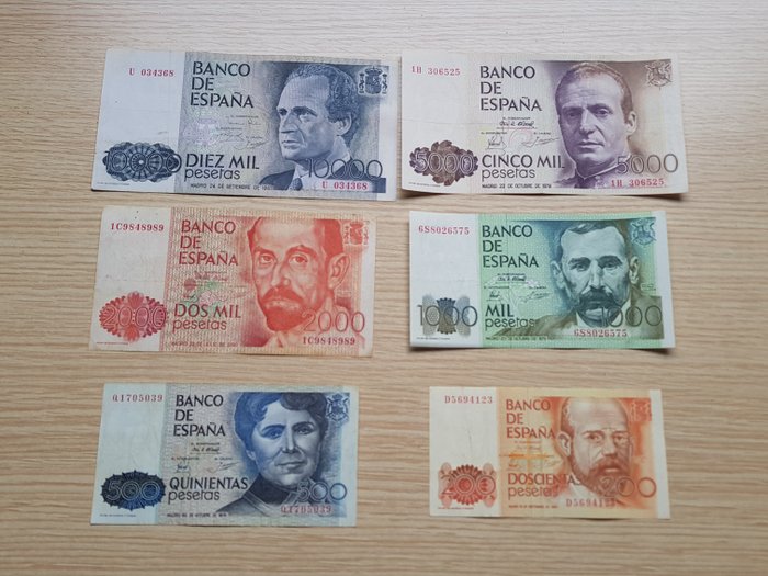 Spanien. - 6 banknotes - various dates  (Ingen mindstepris)