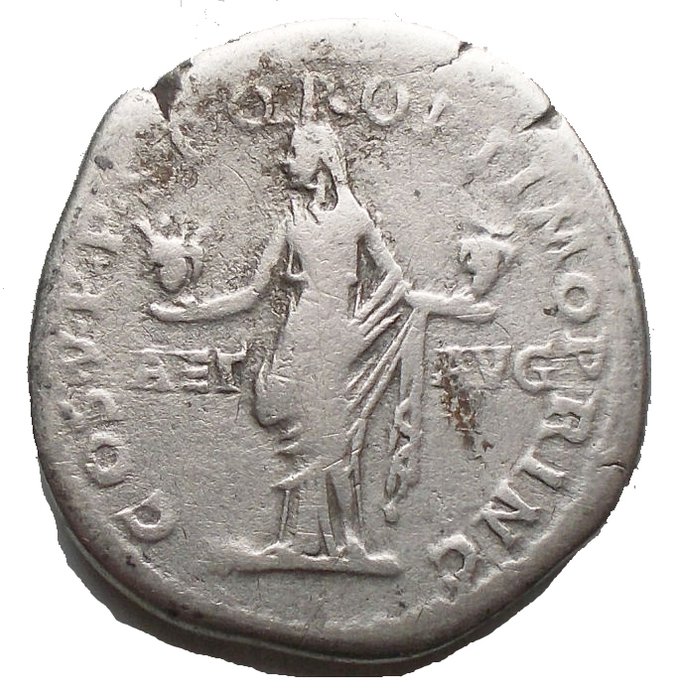 Romarriket. Trajan (AD 98-117). Denarius r/AET - AVG (across fields) COS V P P S P Q R OPTIMO PRINC Aeternitas standing facing, head left,  (Ingen mindstepris)