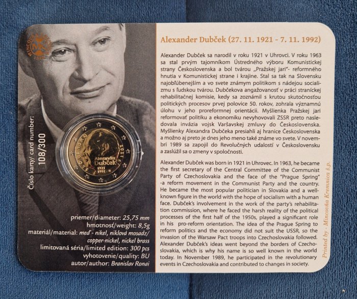 Slovakiet. 2 Euro 2021 "Alexander Dubcek" (signed by the author)