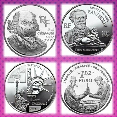 Frankrig 1 1/2 Euro 2004 "Bartholdi" + "Paul Cezanne" (2 monete) Proof  (Ingen mindstepris)