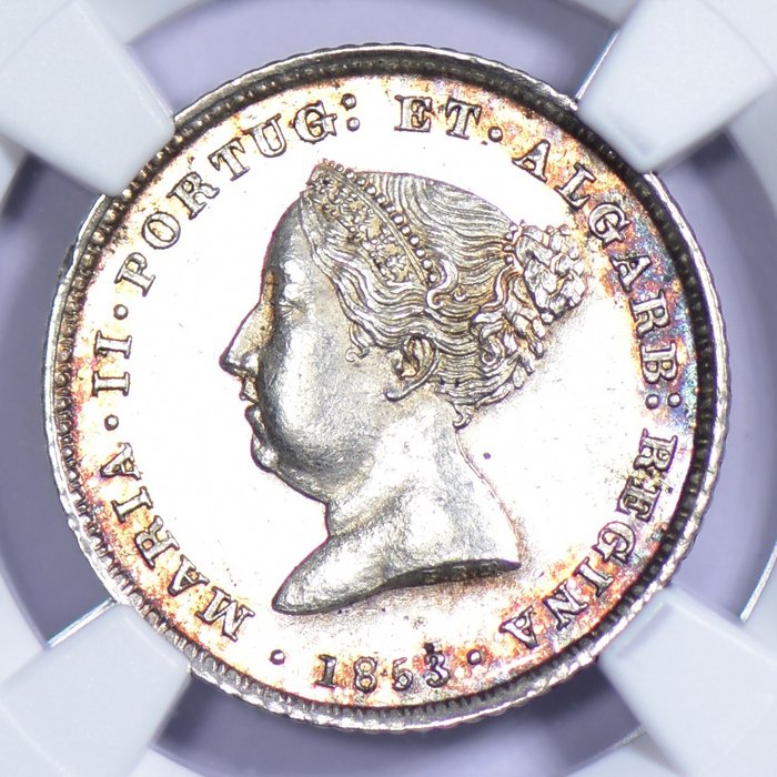 Portugal D Maria II (1834-1853) 100 Reis 1853 - NGC - MS 62