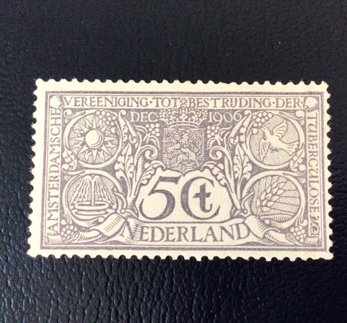 Holland 1906 - Tuberkulose stempel 5+5 ct grå violet - NVPH 86