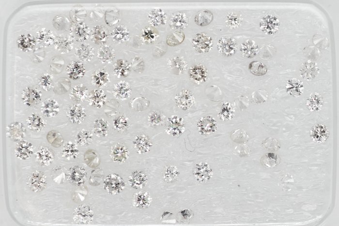 Ingen mindstepris - 88 pcs Diamant  (Natur)  - 1.02 ct - Rund - F, H - I1, I2, I3 - Gem Report Antwerp (GRA)