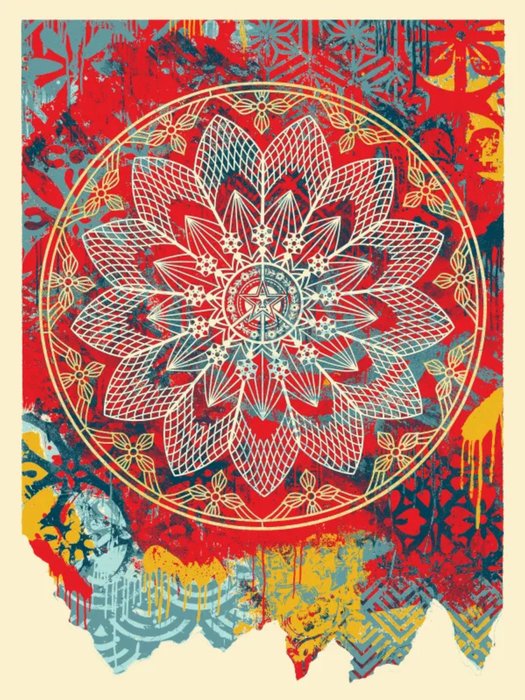 Shepard Fairey (OBEY) (1970) - Collage Peace Mandala (Red)