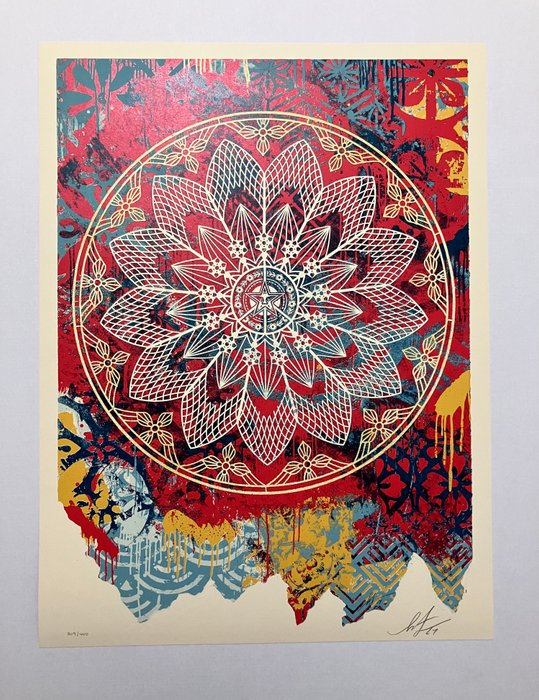 Shepard Fairey (OBEY) (1970) - Collage Peace Mandala (Red)