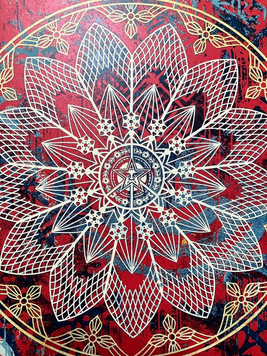 Shepard Fairey (OBEY) (1970) - Collage Peace Mandala (Red)