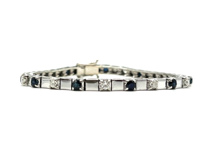 Armbånd - 18 kraat Hvidguld -  1.10ct. tw. Safir - Diamant