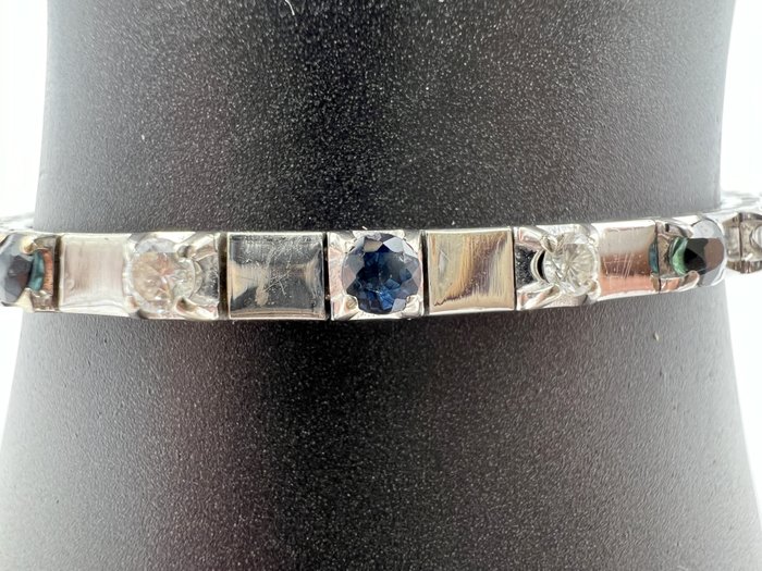 Armbånd - 18 kraat Hvidguld -  1.10ct. tw. Safir - Diamant