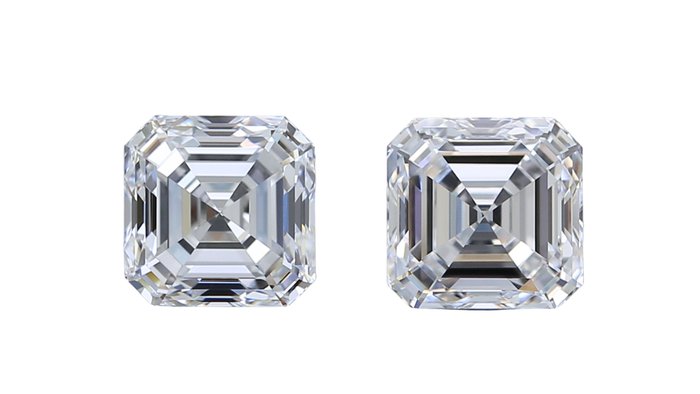 2 pcs Diamant  (Natur)  - 2.02 ct - Kvadrat - D (farveløs), E - VS1, VVS2 - Gemological Institute of America (GIA)