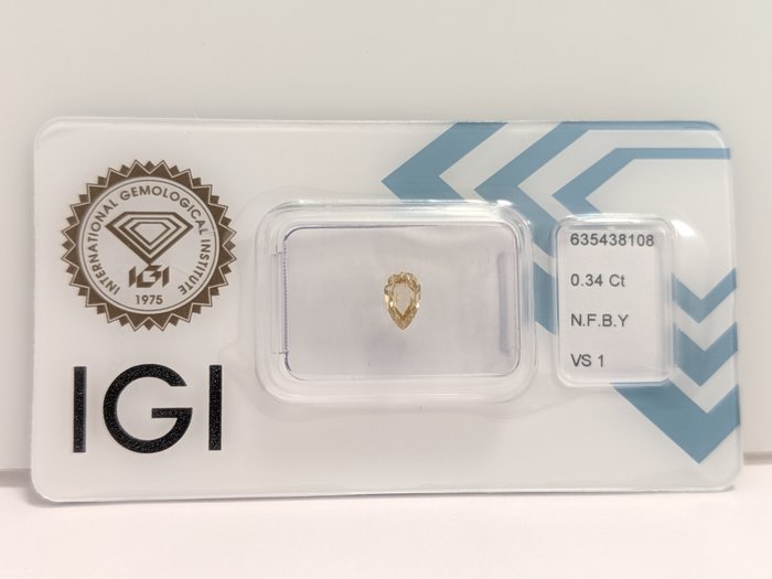 Ingen mindstepris - 1 pcs Diamant  (Naturfarvet)  - 0.34 ct - Pære - Fancy Brun Gul - VS1 - International Gemological Institute (IGI) - IGI