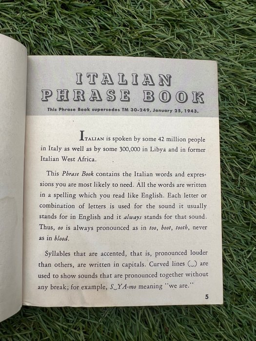 Official WW2 US Army Soldiers Italian Language Guide / Phrase book - Airborne - Ranger - Sicily - Italy - 1943