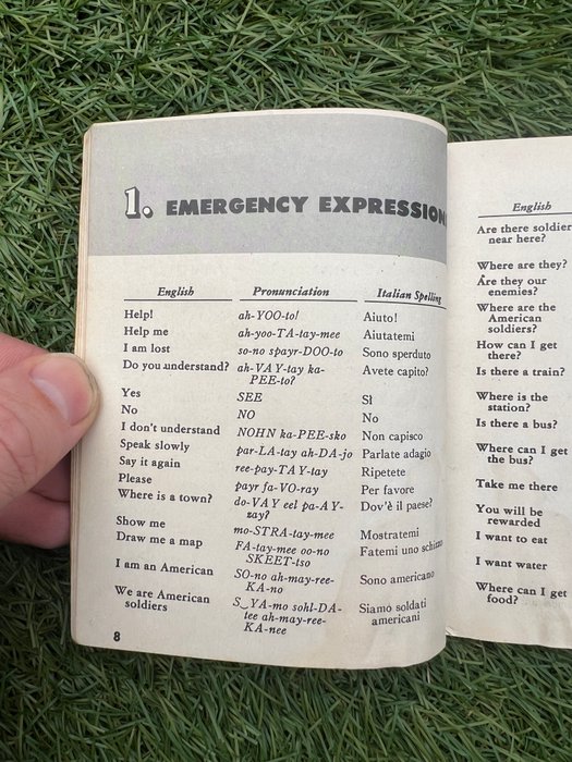 Official WW2 US Army Soldiers Italian Language Guide / Phrase book - Airborne - Ranger - Sicily - Italy - 1943