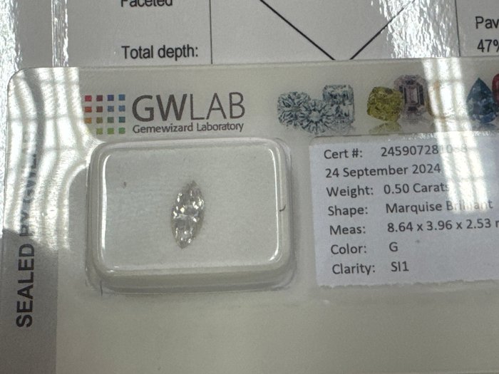 Ingen mindstepris - 1 pcs Diamant  (Natur)  - 0.50 ct - Rund - G - SI1 - Gemewizard Gemological Laboratory (GWLab)