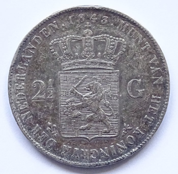 Holland. Willem II (1840-1849). 2 ½ Gulden (Rijksdaalder) 1843  (Ingen mindstepris)