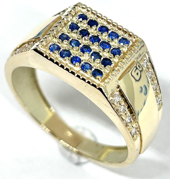 Ring - 14 karat Gulguld -  0.56ct. tw. Safir - Diamant