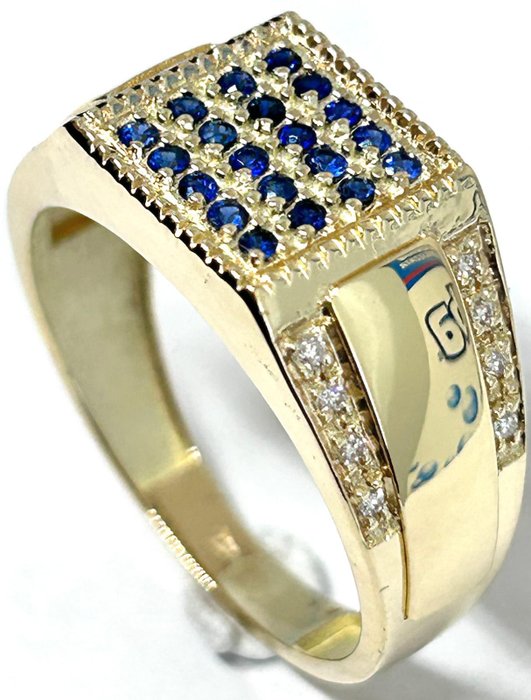 Ring - 14 karat Gulguld -  0.56ct. tw. Safir - Diamant