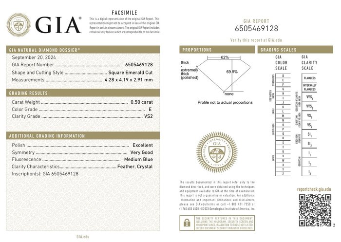 Ingen mindstepris - 1 pcs Diamant  (Natur)  - 0.50 ct - Smaragd - E - VS2 - Gemological Institute of America (GIA)