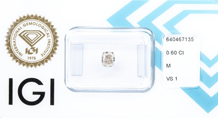 Ingen mindstepris - 1 pcs Diamant  (Natur)  - 0.60 ct - Pude - M - VS1 - International Gemological Institute (IGI)