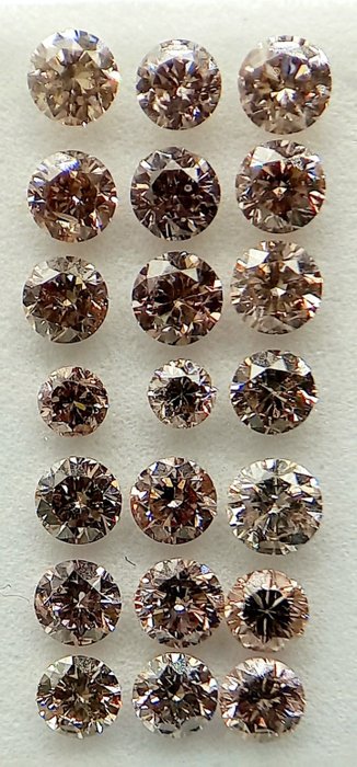 Ingen mindstepris - 21 pcs Diamant  (Naturfarvet)  - 1.47 ct - Rund - Very light Brunlig Lyserød - I1, VS1 - Antwerp Laboratory for Gemstone Testing (ALGT)