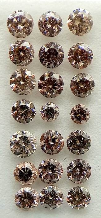 Ingen mindstepris - 21 pcs Diamant  (Naturfarvet)  - 1.47 ct - Rund - Very light Brunlig Lyserød - I1, VS1 - Antwerp Laboratory for Gemstone Testing (ALGT)