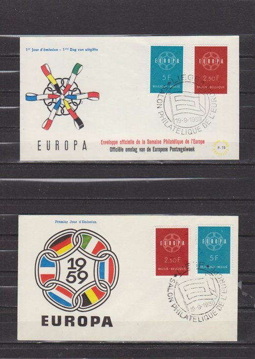 Europa CEPT 1959/1960 - Europa CEPT komplet samling Michel FDC 1164/1775 uden skrift og løb. - Europa CEPT complete verzameling Michel FDC 1164/1775  onbeschreven en gelopen.