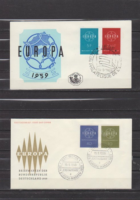 Europa CEPT 1959/1960 - Europa CEPT komplet samling Michel FDC 1164/1775 uden skrift og løb. - Europa CEPT complete verzameling Michel FDC 1164/1775  onbeschreven en gelopen.