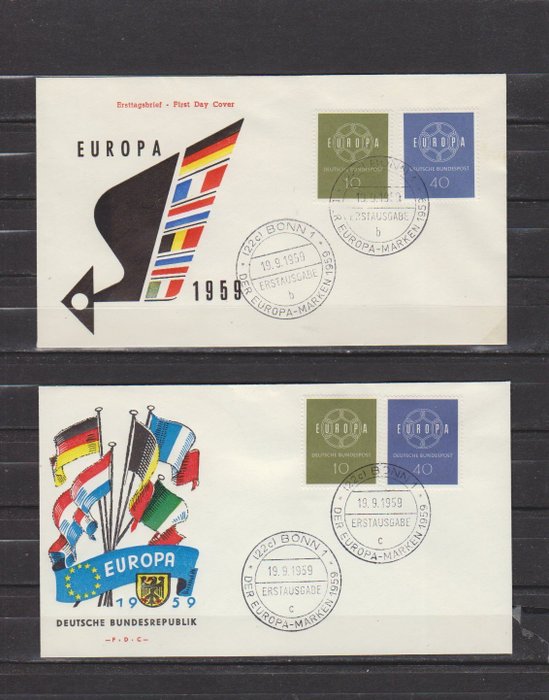 Europa CEPT 1959/1960 - Europa CEPT komplet samling Michel FDC 1164/1775 uden skrift og løb. - Europa CEPT complete verzameling Michel FDC 1164/1775  onbeschreven en gelopen.