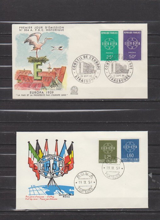 Europa CEPT 1959/1960 - Europa CEPT komplet samling Michel FDC 1164/1775 uden skrift og løb. - Europa CEPT complete verzameling Michel FDC 1164/1775  onbeschreven en gelopen.