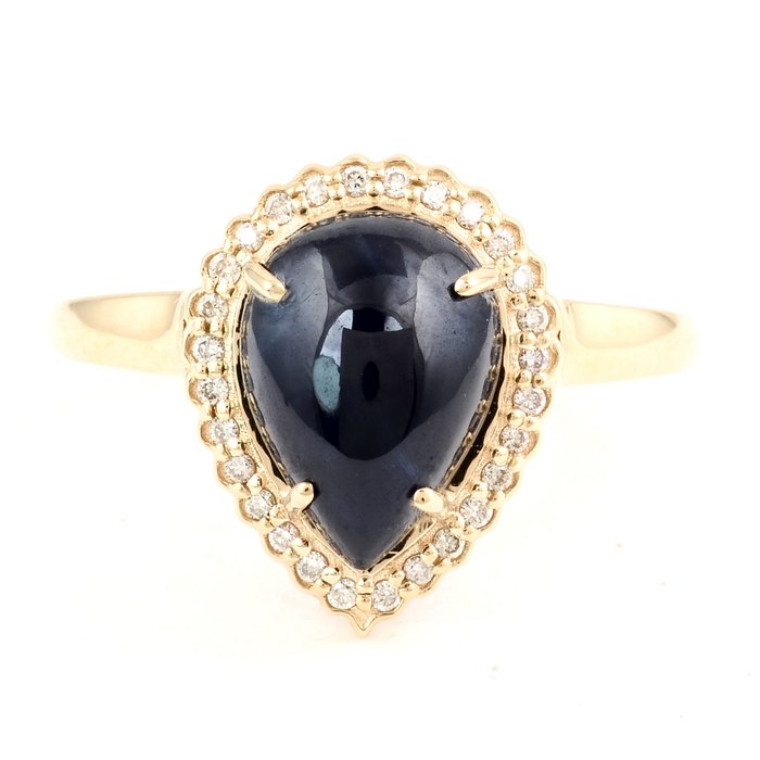 Ring - 14 karat Gulguld -  3.75ct. tw. Safir - Diamant