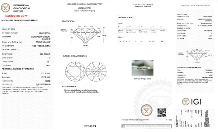 Ingen mindstepris - Halskæde med vedhæng - 14 karat Gulguld -  3.27ct. tw. Diamant (Laboratoriedyrket) - F VS1 IGI