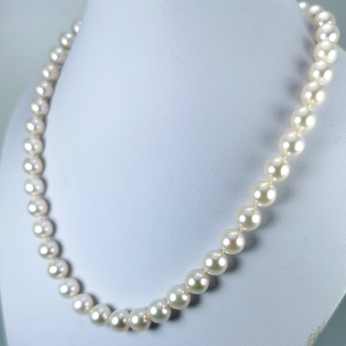 Choker halskæde - 18 kraat Hvidguld Perle - Diamant - Akoya choker Ø 85x9 mm