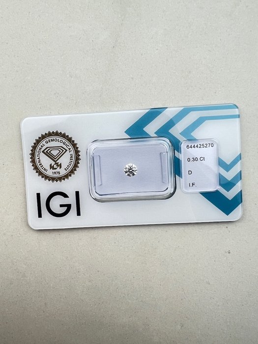 1 pcs Diamant  (Natur)  - 0.30 ct - Rund - D (farveløs) - IF - International Gemological Institute (IGI)