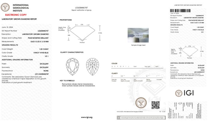 Øreringe - 18 kraat Hvidguld -  2.38ct. tw. Blå Diamant (Laboratoriedyrket diamant i fancy farver) - Diamant - Fancy Vivid Blue - VS1