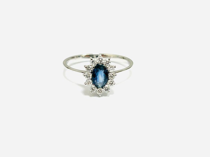 Ring - 18 kraat Hvidguld -  135ct tw Safir - Diamant