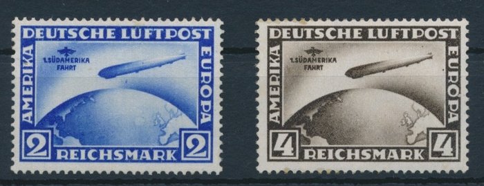 Tyske Kejserrige 1930 - Luftpoststempler Zeppelin 2 RM og 4 RM "Sydamerikansk tur" - Michel Nr. 439/439