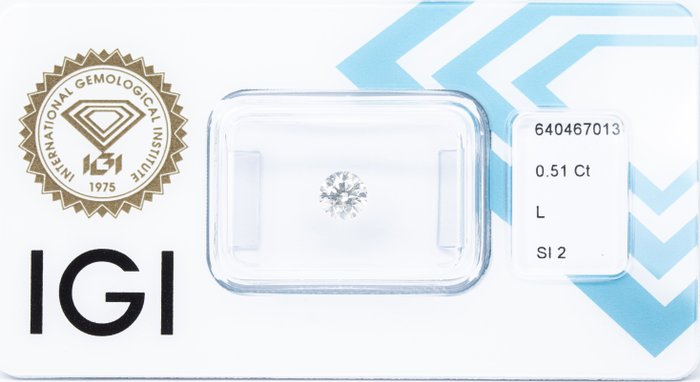 Ingen mindstepris - 1 pcs Diamant  (Natur)  - 0.51 ct - Rund - L - SI2 - International Gemological Institute (IGI)