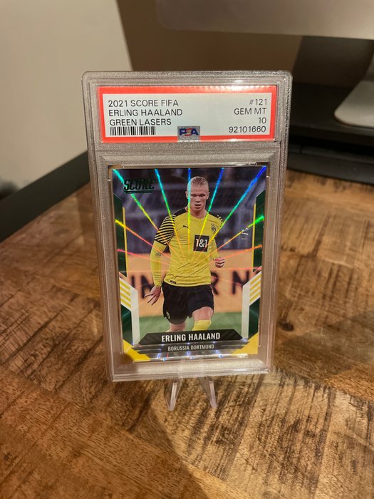 2021 Panini Score FIFA Erling Haaland Lasers - Green /5, Purple /15, Pink /25, Blue /49, Orange Lava /99 - PSA 3x 10s and 2x 9s - 5 Graded card