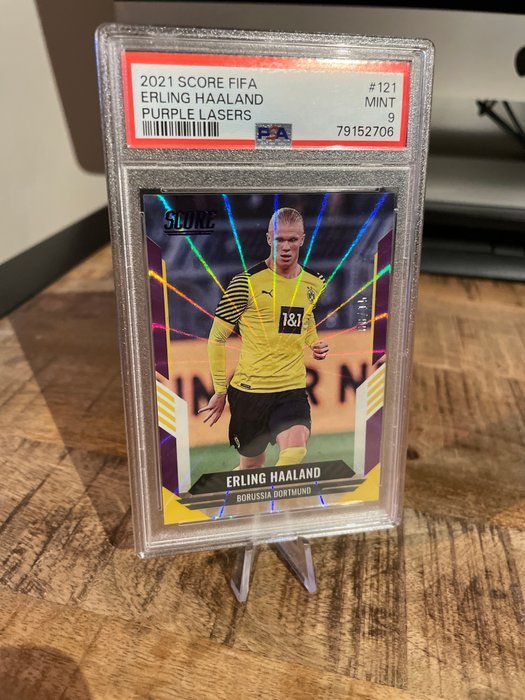 2021 Panini Score FIFA Erling Haaland Lasers - Green /5, Purple /15, Pink /25, Blue /49, Orange Lava /99 - PSA 3x 10s and 2x 9s - 5 Graded card