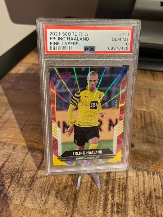 2021 Panini Score FIFA Erling Haaland Lasers - Green /5, Purple /15, Pink /25, Blue /49, Orange Lava /99 - PSA 3x 10s and 2x 9s - 5 Graded card