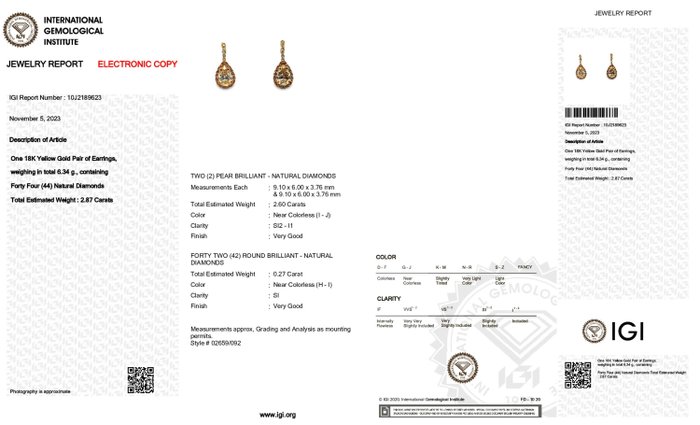 Dråbe øreringe -  2.87ct. tw. Diamant (Natur)