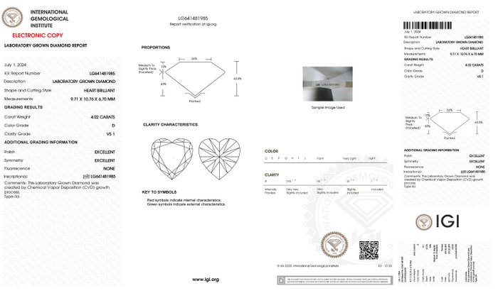 Ring - 18 kraat Hvidguld -  4.02ct. tw. Diamant (Laboratoriedyrket) - Hjerte D-VS1