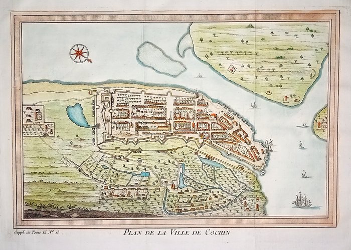 Asien - Indien / Kochi; N. Bellin - Plan de la Ville de Cochin - 1751-1760