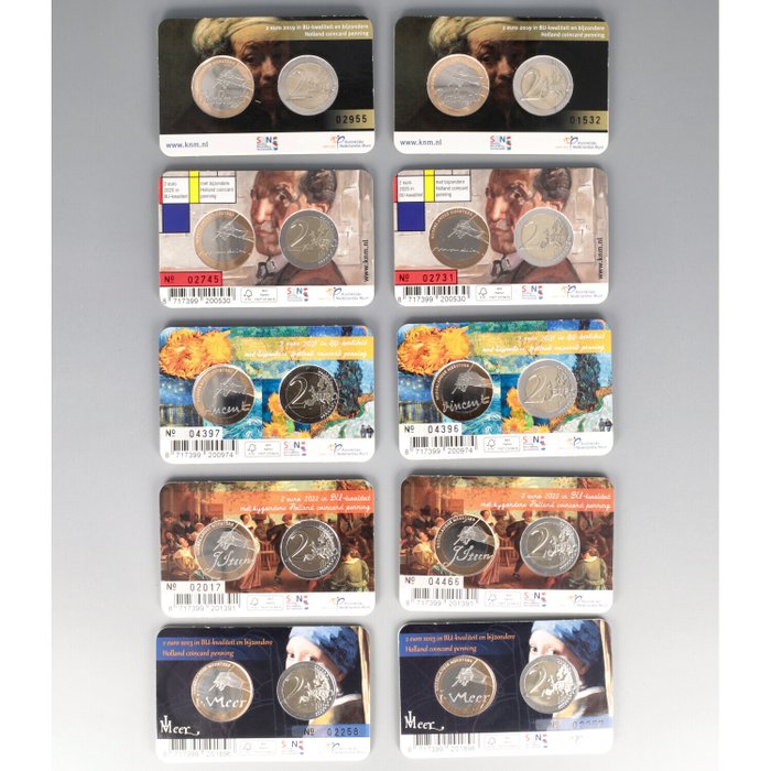 Holland. Coin Card 2019/2023 "Coincards beroemde Nederlandse schilders" (10 stuks)  (Ingen mindstepris)