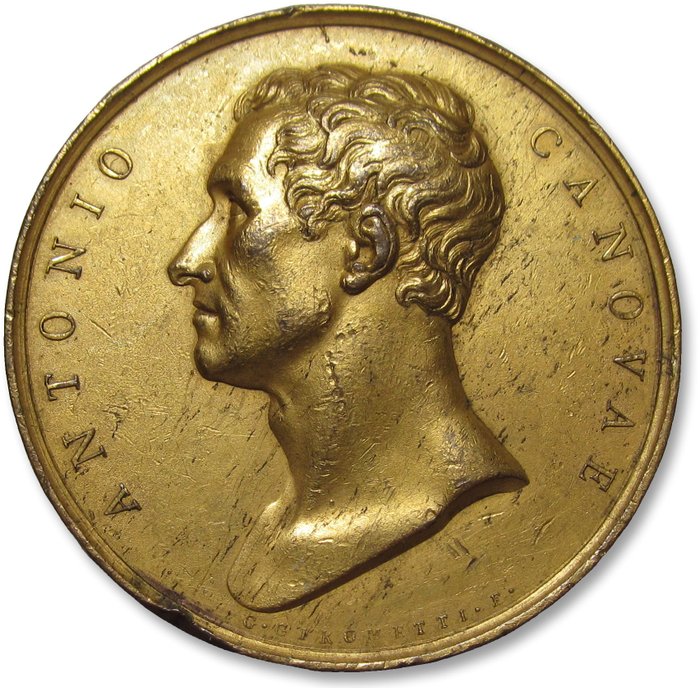 Italien. Historical Medal 50mm AE gilded medal 1823A.D. Antonio Canova - by medallist Giuseppe Girometti -