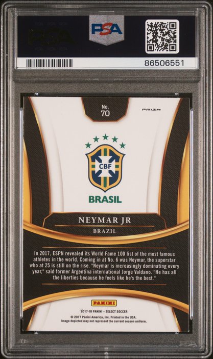 2017 Panini Select Neymar Jr. #70 Checkerboard PSA 7 Graded card