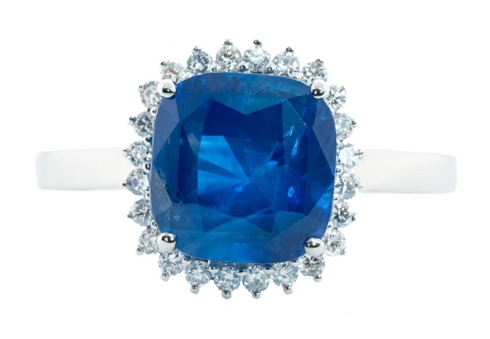 Ingen mindstepris - Ring - 18 kraat Hvidguld Levende/Velvet Blue (Ceylon) -  486ct tw Safir - Diamant - 025 ct - VS